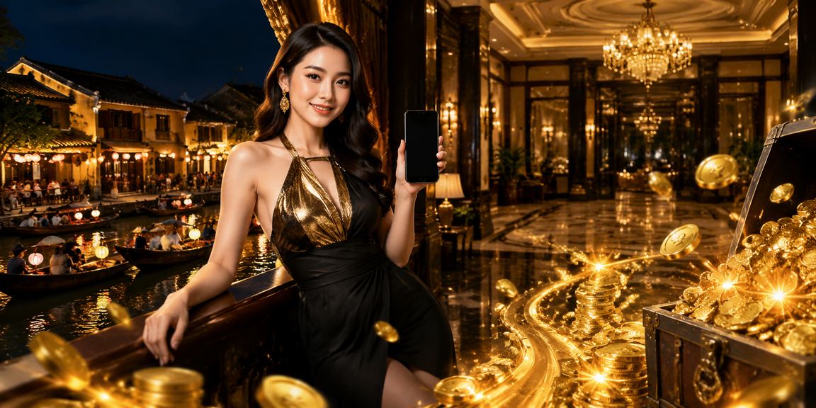 Người chơi tại Hội An sử dụng gt88 trên điện thoại di động buổi tối