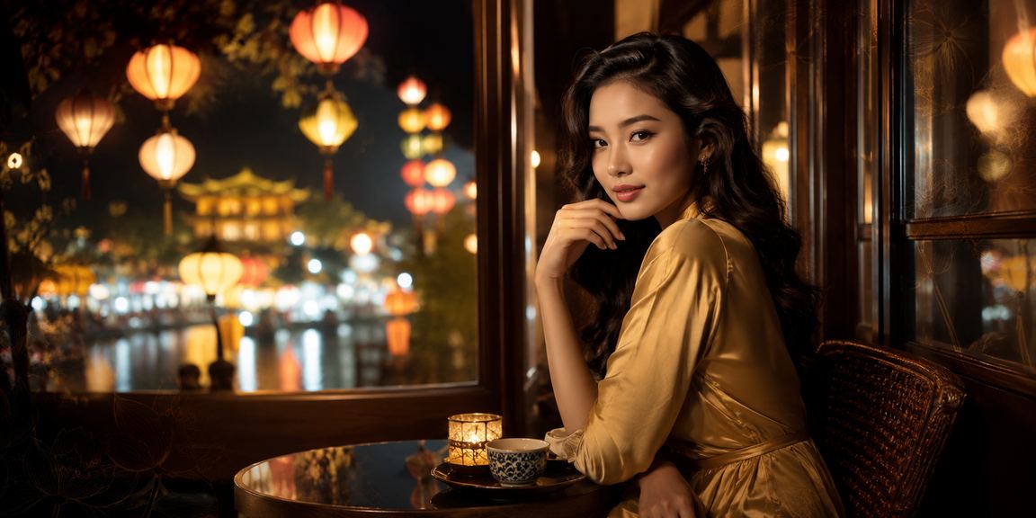 Người chơi slot game thư giãn tại quán cà phê Huế buổi chiều